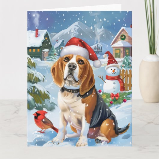 Beagle Dog Winter Wonderland Kerstvreugde Kaart (Voorkant)