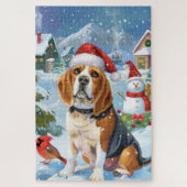 Beagle Dog Winter Wonderland Kerstvreugde Legpuzzel (Verticaal)