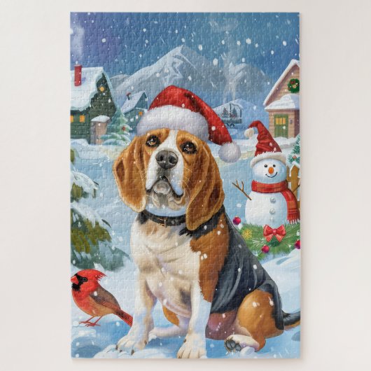 Beagle Dog Winter Wonderland Kerstvreugde Legpuzzel (Verticaal)