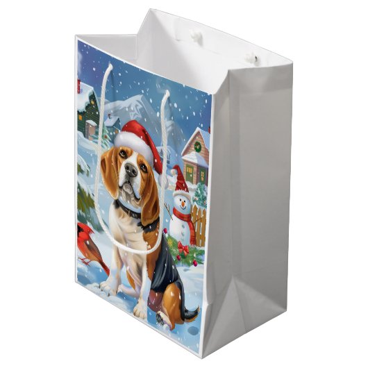Beagle Dog Winter Wonderland Kerstvreugde Medium Cadeauzakje (Voorkant Gekanteld)