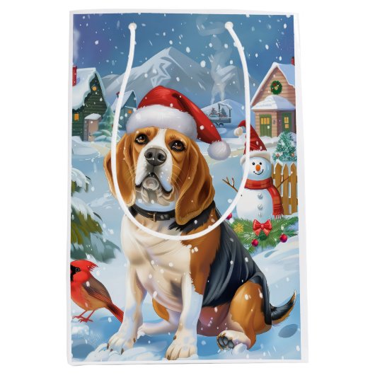 Beagle Dog Winter Wonderland Kerstvreugde Medium Cadeauzakje (Voorkant)