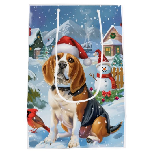 Beagle Dog Winter Wonderland Kerstvreugde Medium Cadeauzakje (Achterkant)