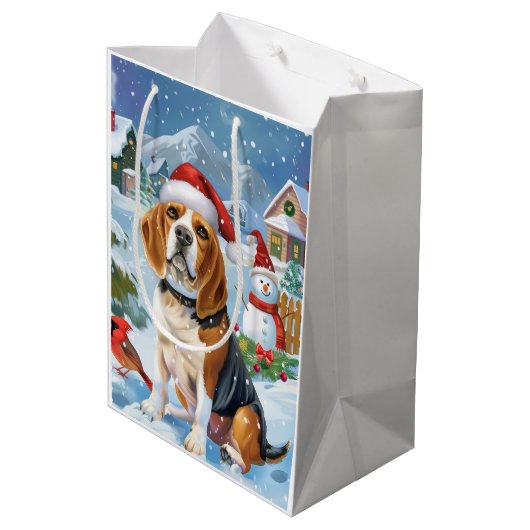 Beagle Dog Winter Wonderland Kerstvreugde Medium Cadeauzakje (Achterkant Gekanteld)