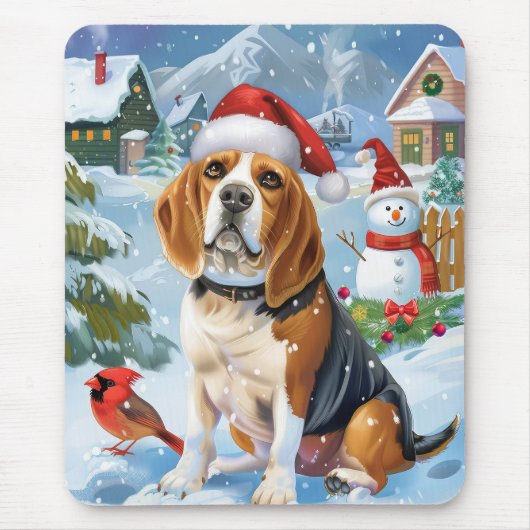 Beagle Dog Winter Wonderland Kerstvreugde Muismat (Voorkant)