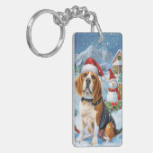 Beagle Dog Winter Wonderland Kerstvreugde Sleutelhanger (Voorkant Links)