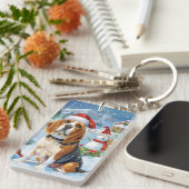 Beagle Dog Winter Wonderland Kerstvreugde Sleutelhanger (Voorkant Rechts)