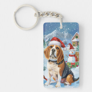 Beagle Dog Winter Wonderland Kerstvreugde Sleutelhanger