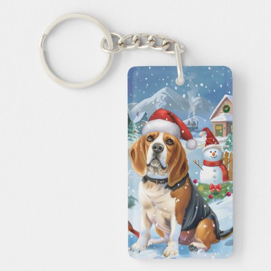 Beagle Dog Winter Wonderland Kerstvreugde Sleutelhanger (Voorkant)