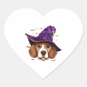Beagle Dog Witch Funny Halloween Hondenliefhebber Hart Sticker
