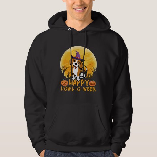 Beagle Dog Witch Scary Moon Halloween Happy Howl o Hoodie (Voorkant)