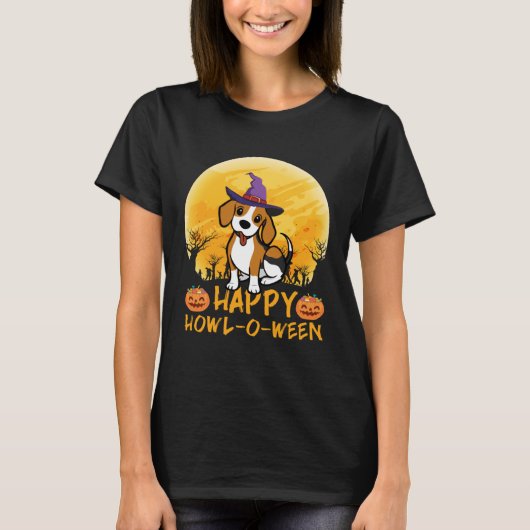 Beagle Dog Witch Scary Moon Halloween Happy Howl o T-shirt (Voorkant)