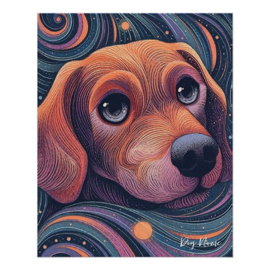 Beagle dog with starry sky and water 001 perfect poster (Voorkant)