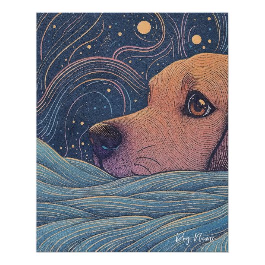 Beagle dog with starry sky and water 002 perfect poster (Voorkant)