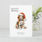 Beagle Dog Wrapped In Christmas Light Feestdagenkaart (Staand voorkant)
