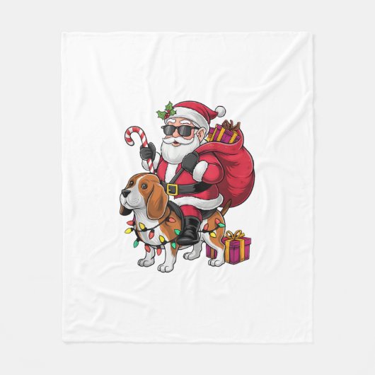 Beagle Dog Xmas Verlichting Santa Riding Beagle Ch Fleece Deken (Voorkant)
