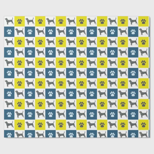 Beagle Dog Yellow & Black Grid Line Wrapping Paper Cadeaupapier (Vlak)