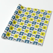 Beagle Dog Yellow & Black Grid Line Wrapping Paper Cadeaupapier (Uitgerold)
