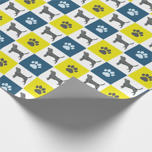 Beagle Dog Yellow & Black Grid Line Wrapping Paper Cadeaupapier (Hoek)