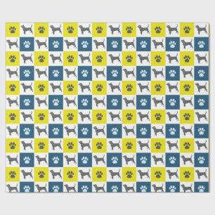 Beagle Dog Yellow & Black Grid Line Wrapping Paper Cadeaupapier