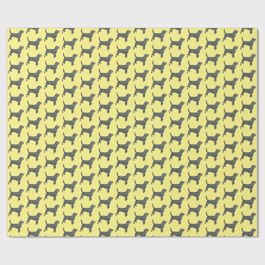 Beagle Dog Yellow & Black Grid Line Yellow Cadeaupapier (Vlak)