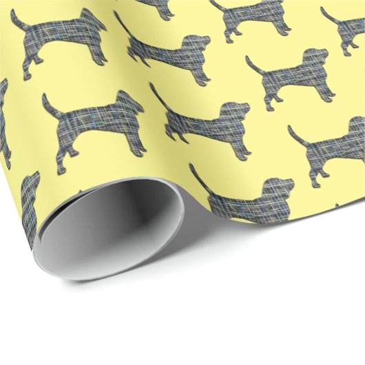 Beagle Dog Yellow & Black Grid Line Yellow Cadeaupapier (Rol Hoek)
