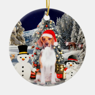 Beagle Dog Zittend Op Strand Kerst Pet Keramisch Ornament