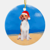 Beagle Dog Zittend Op Strand Kerst Pet Keramisch Ornament (Voorkant)