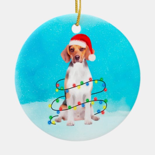 Beagle Dog Zittend Op Strand Kerst Pet Lichten Keramisch Ornament (Voorkant)