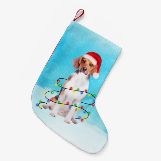 Beagle Dog Zittend Op Strand Kerst Pet Lichten Kleine Kerstsok (Voorkant (Hangend))