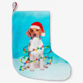 Beagle Dog Zittend Op Strand Kerst Pet Lichten Kleine Kerstsok (Voorkant)