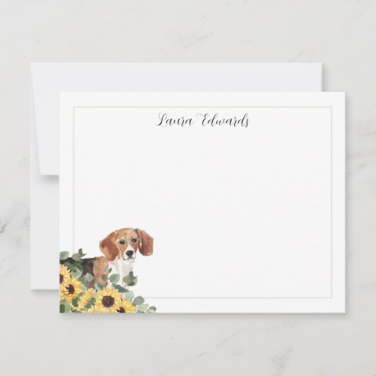 Beagle Dog Zonnebloem Eucalyptus gepersonaliseerd Notitiekaartje (Voorkant)