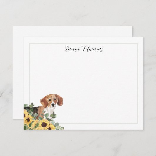 Beagle Dog Zonnebloem Eucalyptus gepersonaliseerd Notitiekaartje (Voorkant / Achterkant)