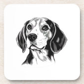 Beagle Dog Zwart-wit Omtrek Silhouet Bier Onderzetter (Voorkant)