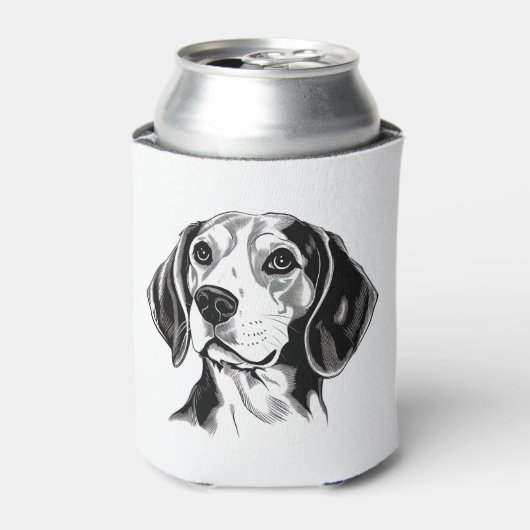 Beagle Dog Zwart-wit Omtrek Silhouet Blikjeskoeler (Blikje Voorkant)