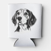 Beagle Dog Zwart-wit Omtrek Silhouet Blikjeskoeler (Voorkant)