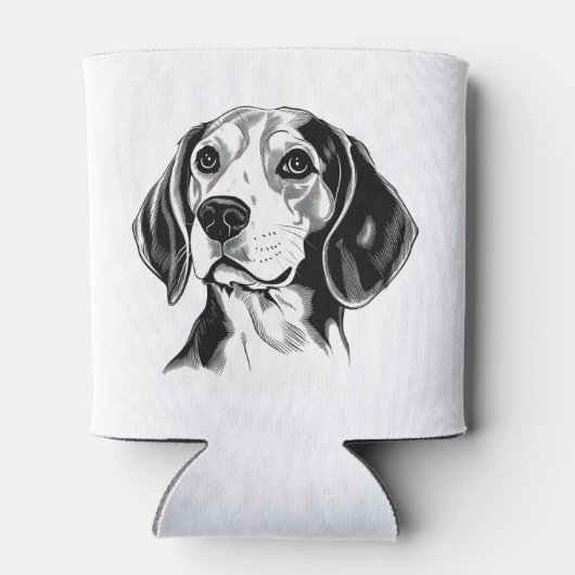Beagle Dog Zwart-wit Omtrek Silhouet Blikjeskoeler (Achterkant)