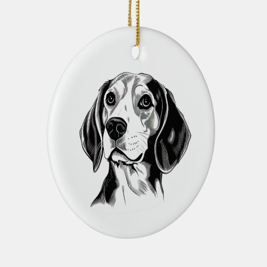 Beagle Dog Zwart-wit Omtrek Silhouet Keramisch Ornament (Rechts)