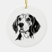 Beagle Dog Zwart-wit Omtrek Silhouet Keramisch Ornament (Voorkant)