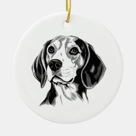 Beagle Dog Zwart-wit Omtrek Silhouet Keramisch Ornament