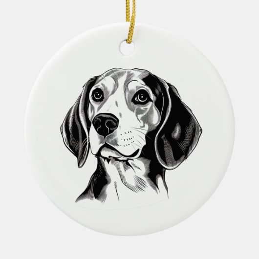 Beagle Dog Zwart-wit Omtrek Silhouet Keramisch Ornament (Voorkant)