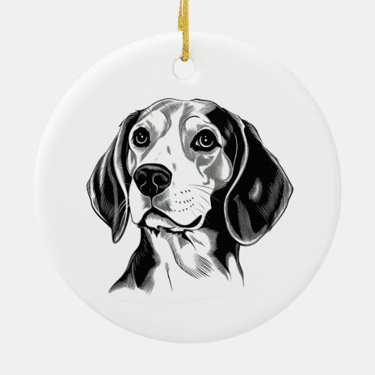 Beagle Dog Zwart-wit Omtrek Silhouet Keramisch Ornament (Achterkant)