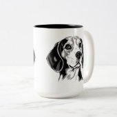 Beagle Dog Zwart-wit Omtrek Silhouet Tweekleurige Koffiemok (Voorkant rechts)