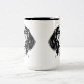 Beagle Dog Zwart-wit Omtrek Silhouet Tweekleurige Koffiemok (Center)