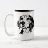 Beagle Dog Zwart-wit Omtrek Silhouet Tweekleurige Koffiemok (Links)