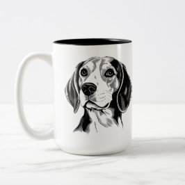 Beagle Dog Zwart-wit Omtrek Silhouet Tweekleurige Koffiemok