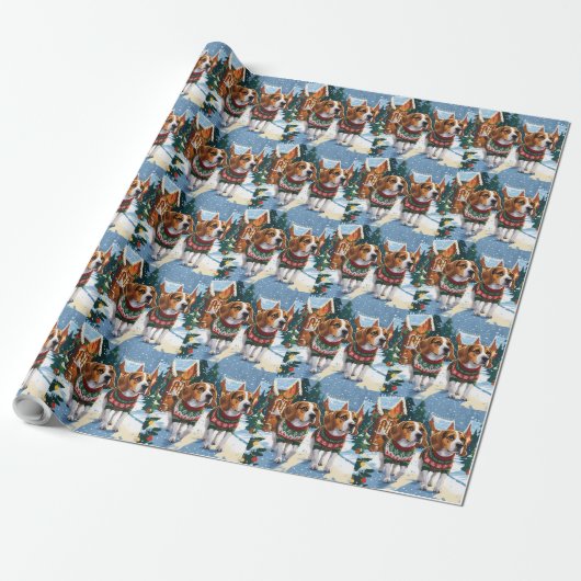 Beagle Dogs Christmas Snow Holiday Cadeaupapier (Uitgerold)