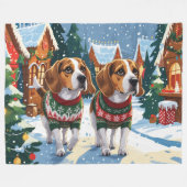 Beagle Dogs Christmas Snow Holiday Fleece Deken (Voorkant (Horizontaal))
