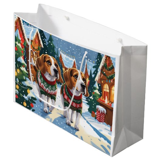 Beagle Dogs Christmas Snow Holiday Groot Cadeauzakje (Voorkant Gekanteld)