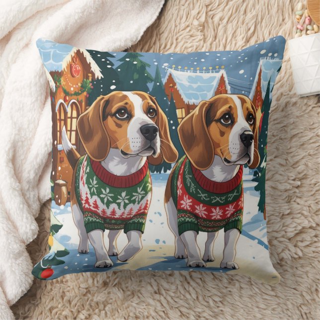 Beagle Dogs Christmas Snow Holiday Kussen (Deken)