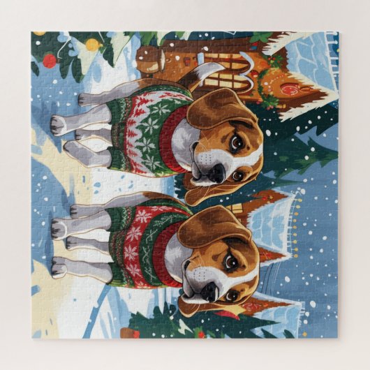 Beagle Dogs Christmas Snow Holiday Legpuzzel (Horizontaal)